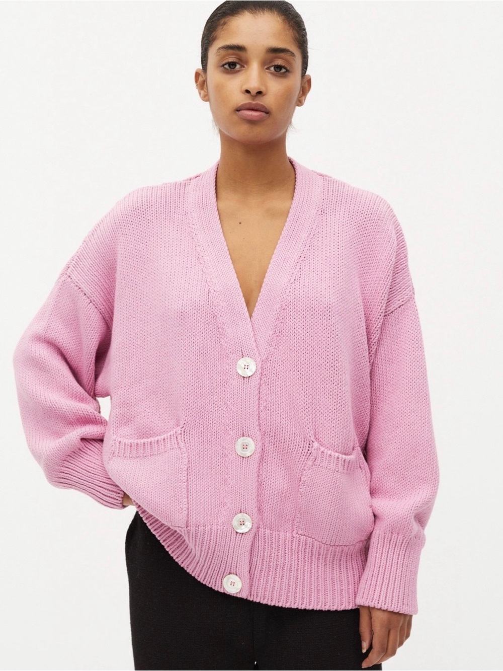 babaa cardigan no16 fallen bougainvillea light pink